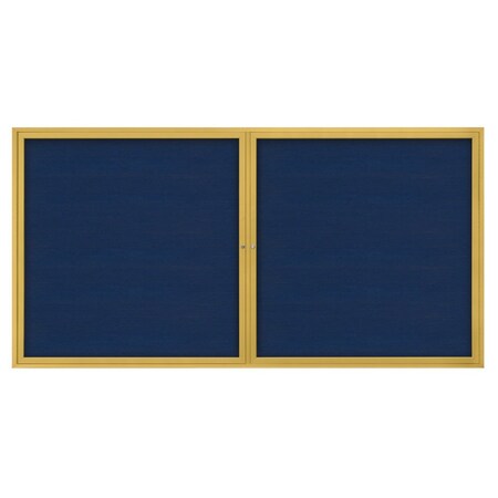 United Visual Products 72"x36" 3-Door Enclosed Outdoor Letterboard, Blue Felt/Gold UV1163D-GOLD-BLUE